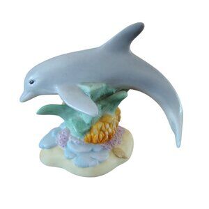 Lenox Dolphin Porcelain Figurine Jumping Over Coral Reef Ocean Hand Painted, 3"
